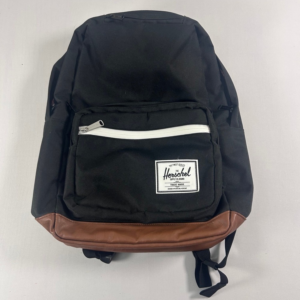 Herschel Heritage Backpack Black Tan Canvas Laptop Sleeve Travel